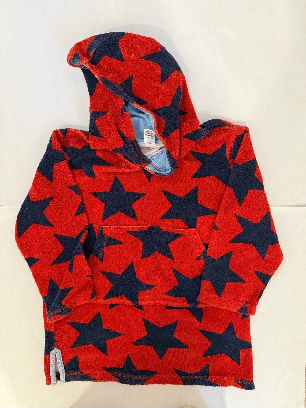 Mini Boden Kids Red Star Toweling Hooded Sweatshirt -Terry